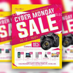 Yellow Grid Cyber Monday Sale Flyer and Facebook Cover Template