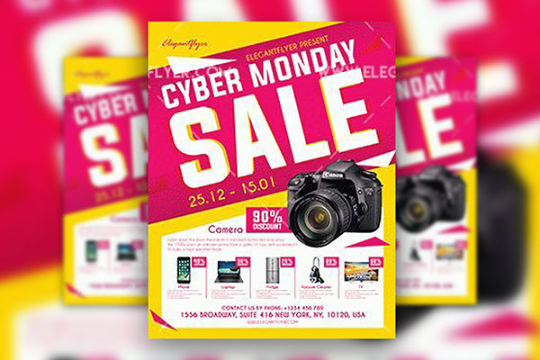 Yellow Grid Cyber Monday Sale Flyer and Facebook Cover Template