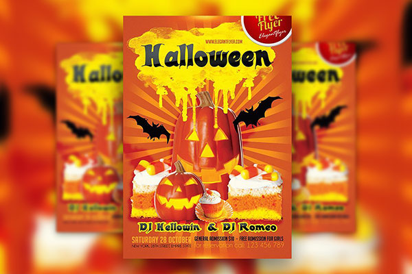 Yellow, Orange, Thematic Halloween Party Flyer and Facebook Cover Templates