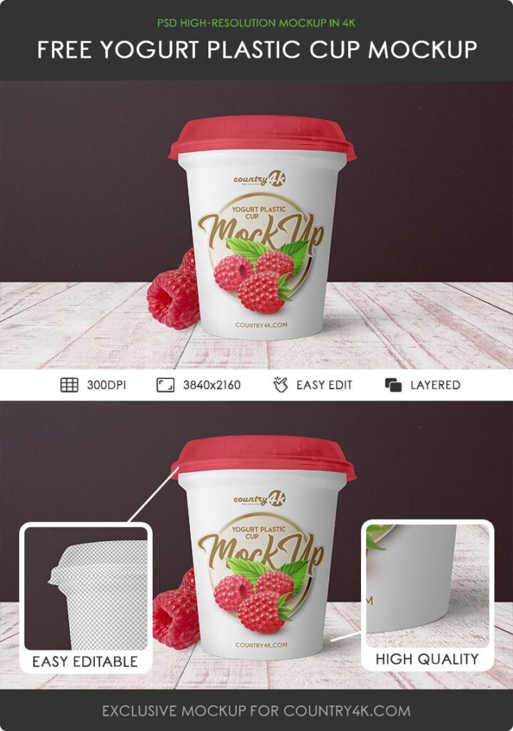 Yogurt Ice Cream Plastic Cup Mockup in the Front View