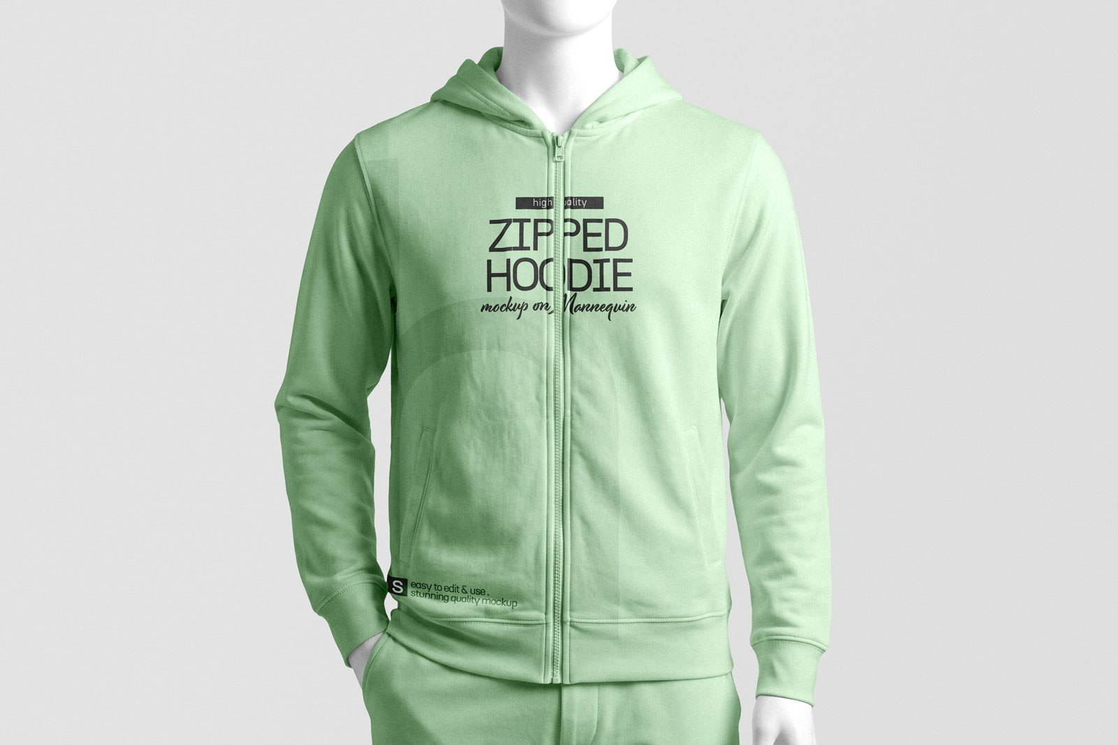 Free Zipped Hoodie Mockup on Mannequin PSD Template