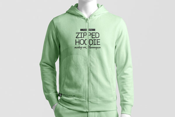 Zipped Hoodie Mockup on Mannequin